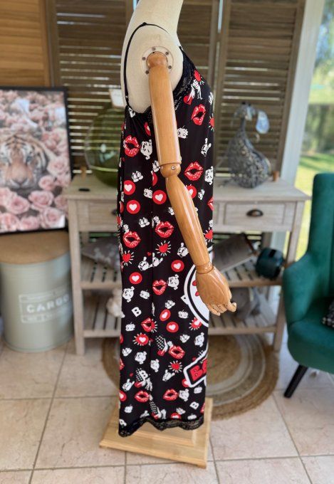 Robe longue bretelles réglables noire Betty Boop in Love du 36 au 46 