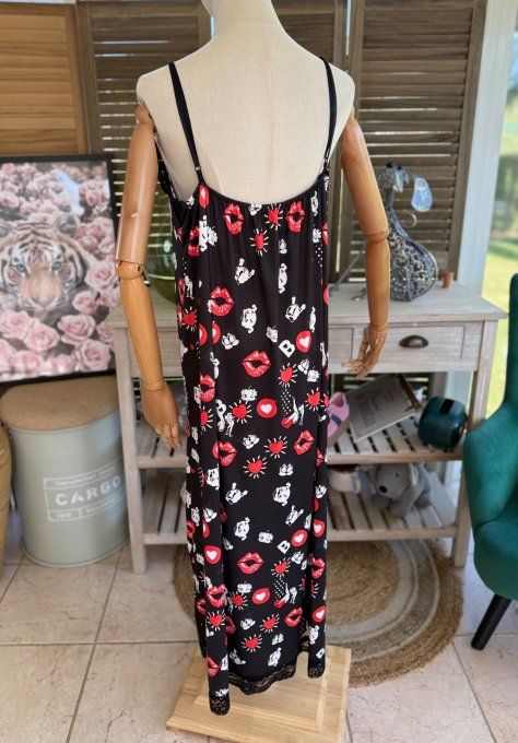 Robe longue bretelles réglables noire Betty Boop in Love du 36 au 46 