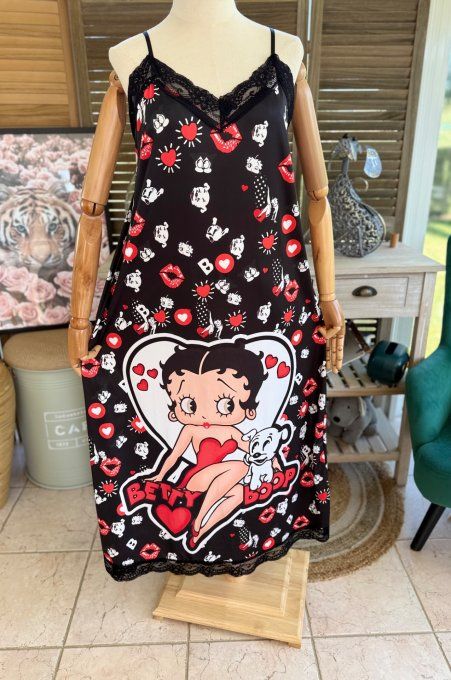 Robe longue bretelles réglables noire Betty Boop in Love du 36 au 46 