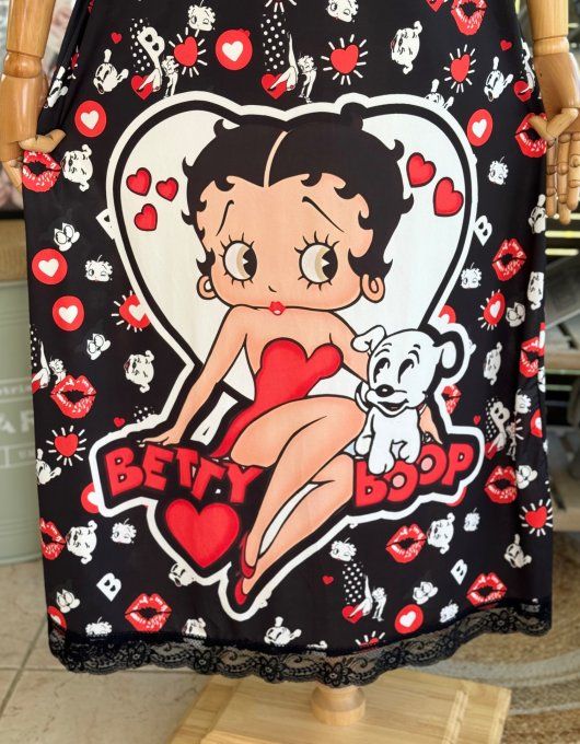 Robe longue bretelles réglables noire Betty Boop in Love du 36 au 46 