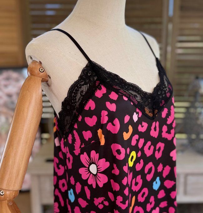 Robe longue bretelles réglables léopard rose Mexican Skulls Calavera du 36 au 46
