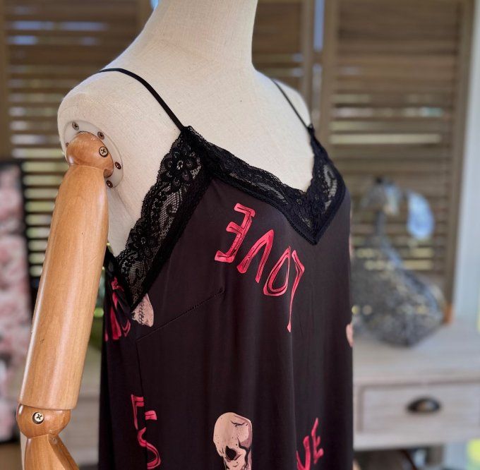 Robe longue bretelles réglables noire Skeleton in Love du 36 au 46