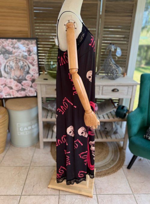 Robe longue bretelles réglables noire Skeleton in Love du 36 au 46