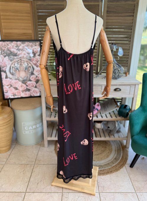 Robe longue bretelles réglables noire Skeleton in Love du 36 au 46