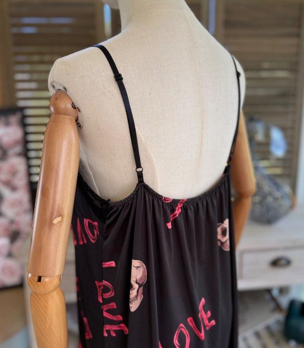Robe longue bretelles réglables noire Skeleton in Love du 36 au 46