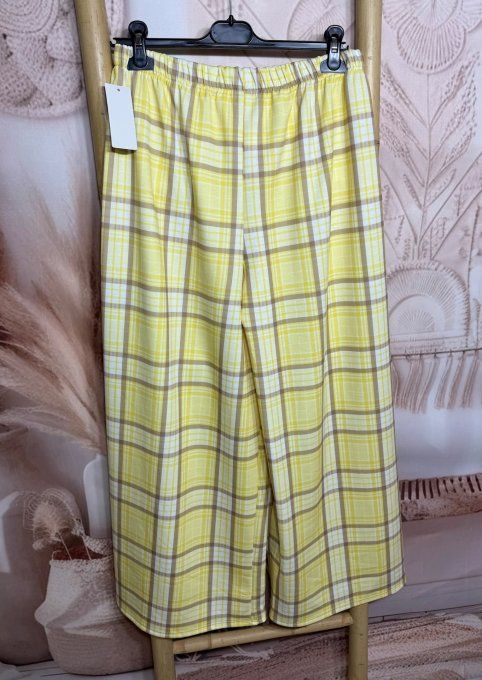Pantalon palazzo Jacquard jaune pastel  taupe blanc confort ++++ du 40 au 50/52