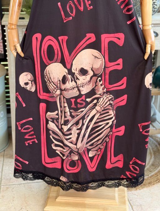 Robe longue bretelles réglables noire Skeleton in Love du 36 au 46