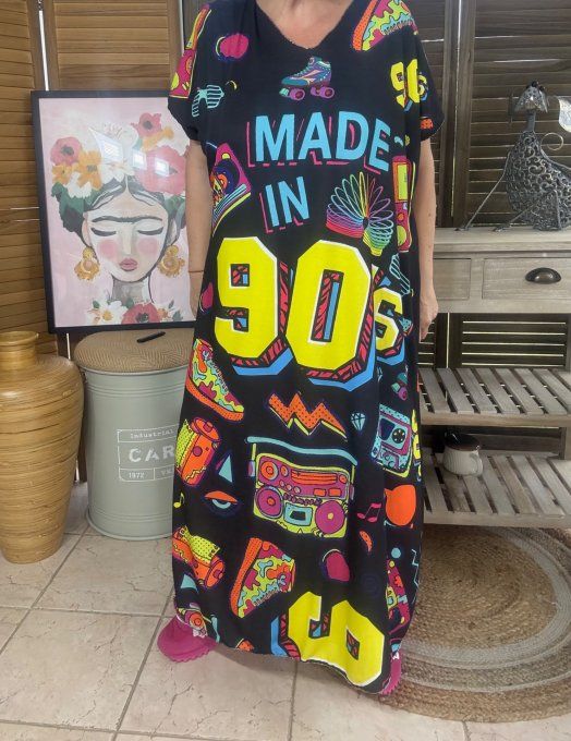 Robe longue noire Made In 90's Nostalgy Spirit Music Fun du 40 au 50