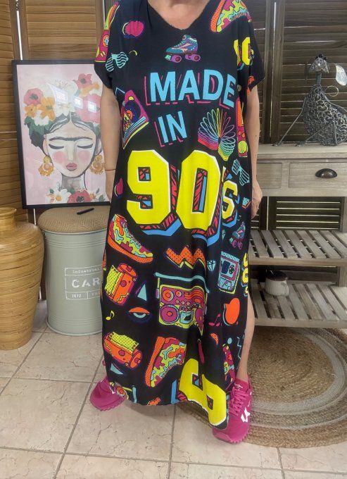 Robe longue noire Made In 90's Nostalgy Spirit Music Fun du 40 au 50
