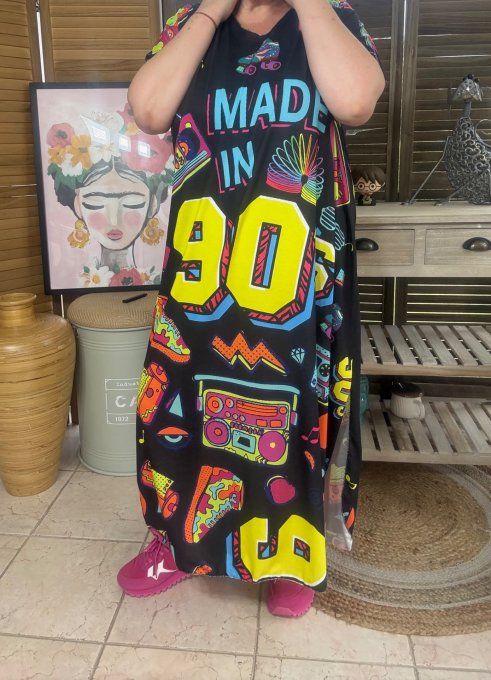 Robe longue noire Made In 90's Nostalgy Spirit Music Fun du 40 au 50