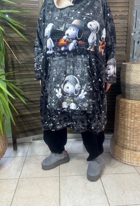 Maxi-Robe plaid velours ultra doux & doublée polaire Snoopy Rock Star du 42 au 58 et même +