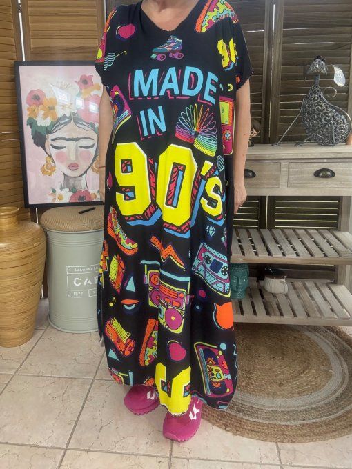 Robe longue noire Made In 90's Nostalgy Spirit Music Fun du 40 au 50