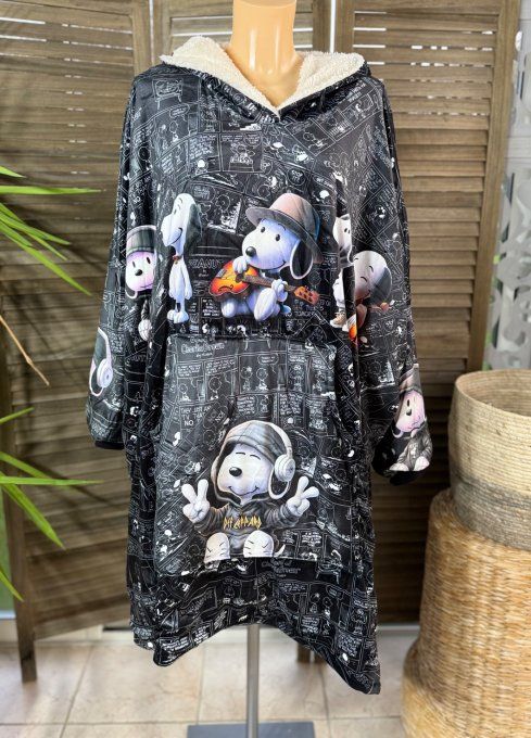 Maxi-Robe plaid velours ultra doux & doublée polaire Snoopy Rock Star du 42 au 58 et même +