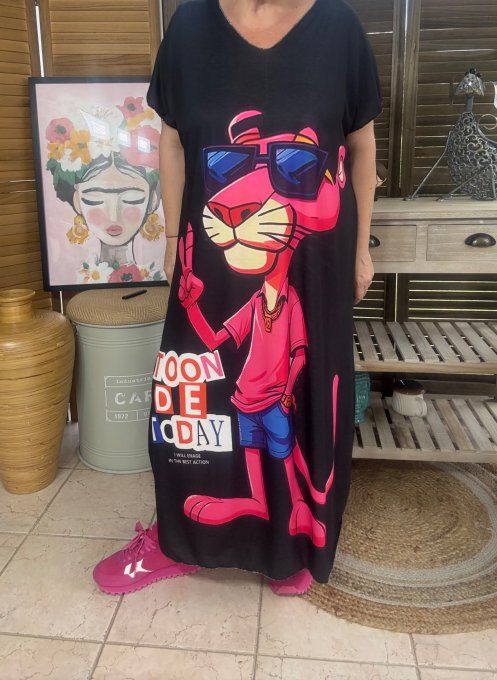 Robe longue noire La Panthère Rose Cool Vibes du 40 au 50