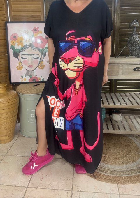 Robe longue noire La Panthère Rose Cool Vibes du 40 au 50