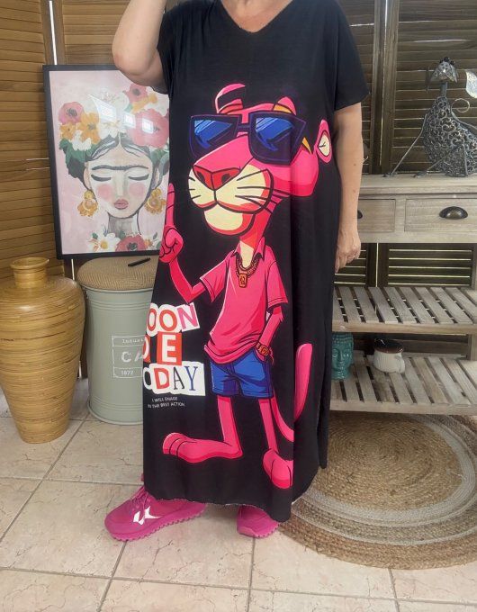 Robe longue noire La Panthère Rose Cool Vibes du 40 au 50