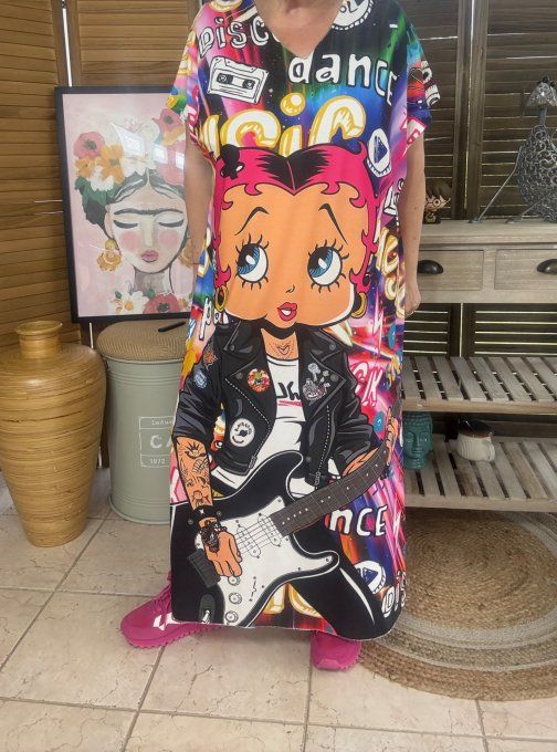 Robe longue multicolore Betty Boop Guitar Rock Girl du 40 au 50