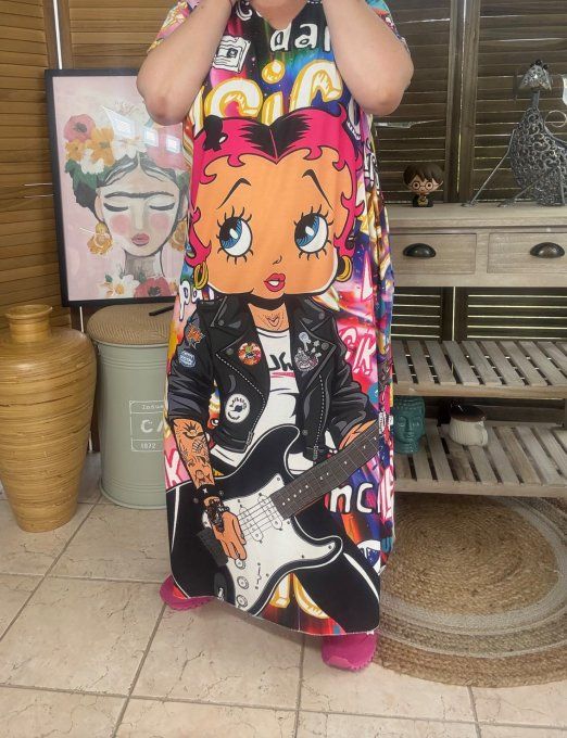 Robe longue multicolore Betty Boop Guitar Rock Girl du 40 au 50