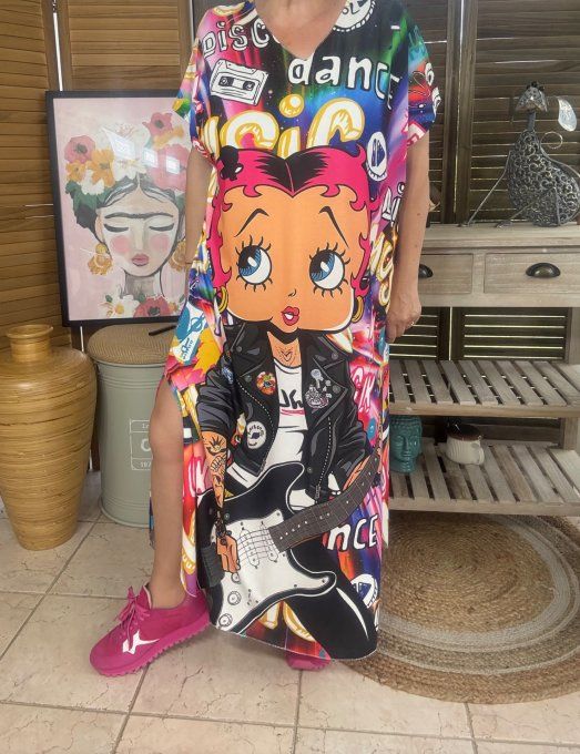 Robe longue multicolore Betty Boop Guitar Rock Girl du 40 au 50