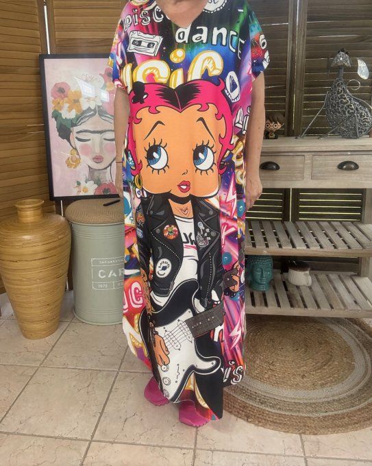Robe longue multicolore Betty Boop Guitar Rock Girl du 40 au 50