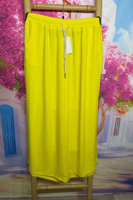 Pantalon palazzo fluide jaune cuisses larges taille élastiquée Les Basiques du Dressing du 42 au 54