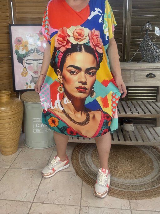 Robe courte ou tunique longue multicolore Frida Kahlo du 42 au 52 