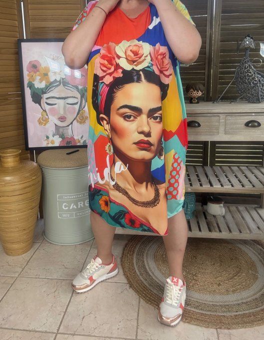 Robe courte ou tunique longue multicolore Frida Kahlo du 42 au 52 
