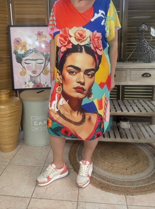 Robe courte ou tunique longue multicolore Frida Kahlo du 42 au 52 