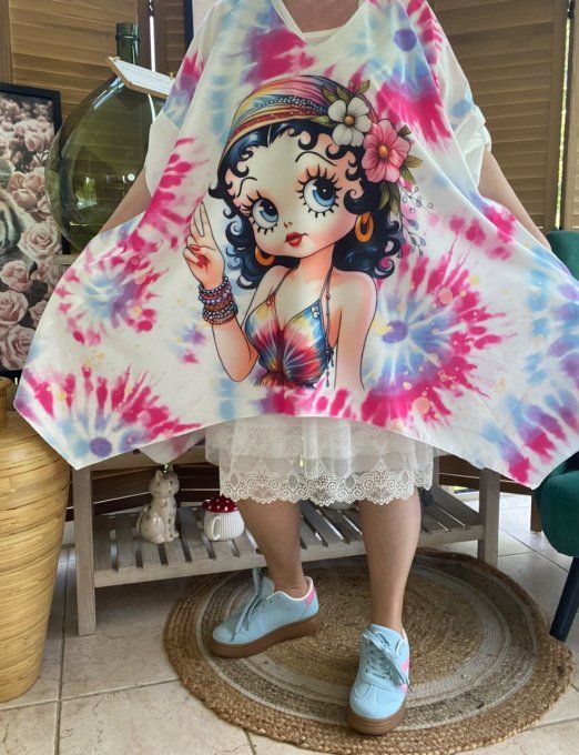 Tunique trapèze oversize multicolore Betty Boop Hippie Girl du 42 au 54/56 