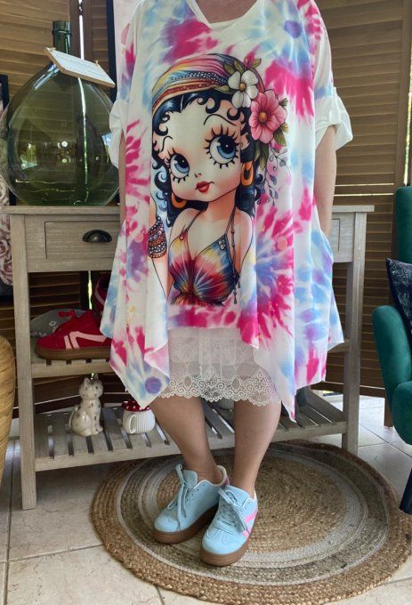 Tunique trapèze oversize multicolore Betty Boop Hippie Girl du 42 au 54/56 