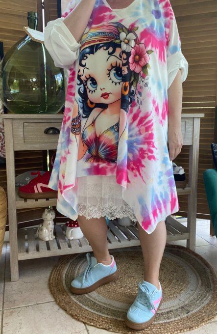 Tunique trapèze oversize multicolore Betty Boop Hippie Girl du 42 au 54/56 