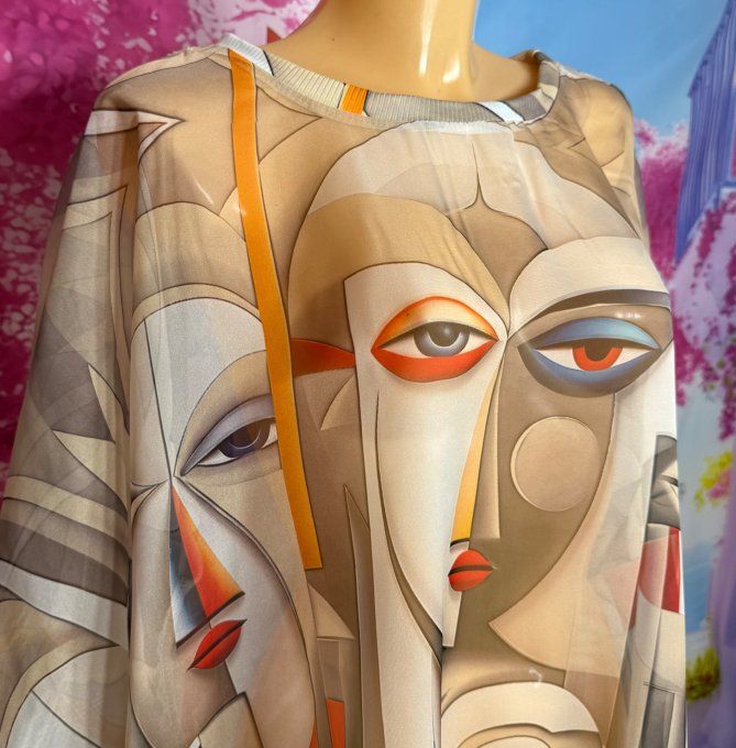 Tunique ample en voile ou Tunique de plage taupe Picasso Spirit du 38 au 52