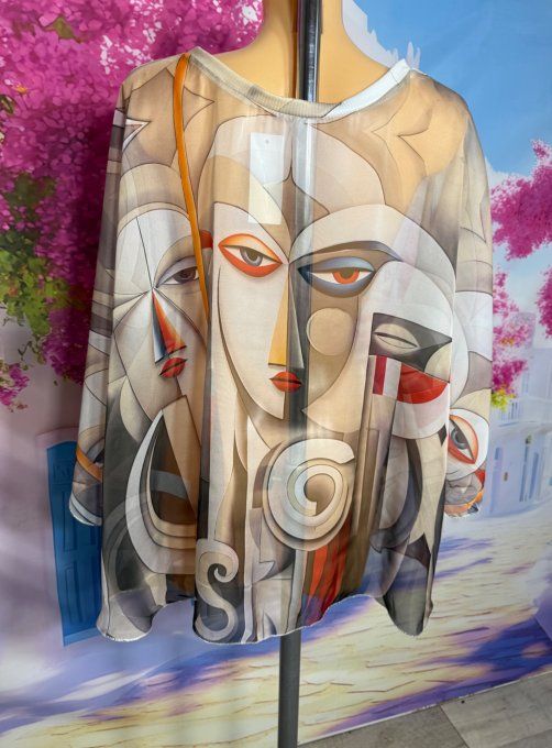 Tunique ample en voile ou Tunique de plage taupe Picasso Spirit du 38 au 52