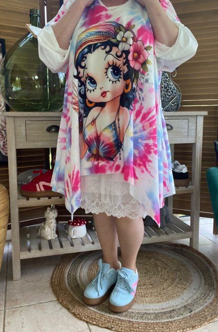 Tunique trapèze oversize multicolore Betty Boop Hippie Girl du 42 au 54/56 