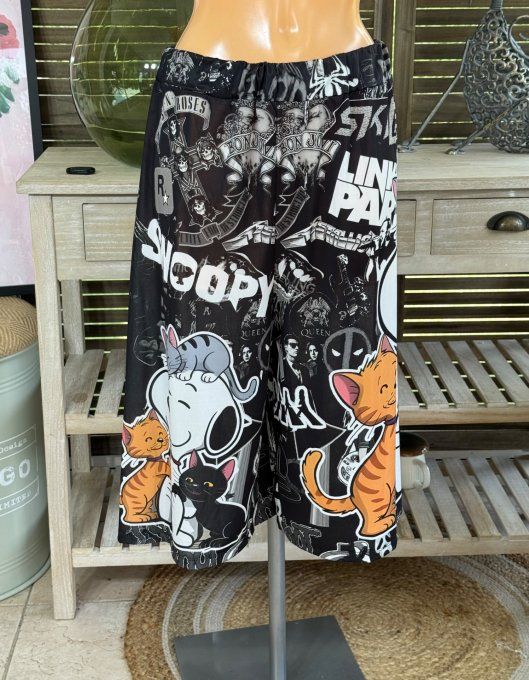 Ensemble bermuda façon Jort + top  Snoopy Hard Rock Fan et ses Chats du 40 au 52 