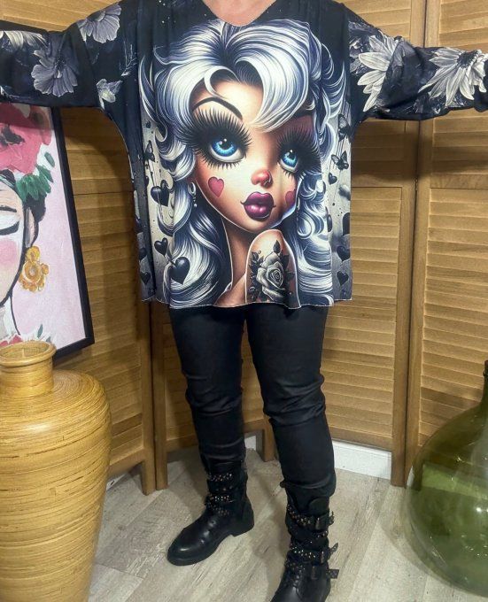 Top manches longues Tattoo Hearts blondie Girl du 40 au 52