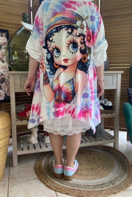 Tunique trapèze oversize multicolore Betty Boop Hippie Girl du 42 au 54/56 