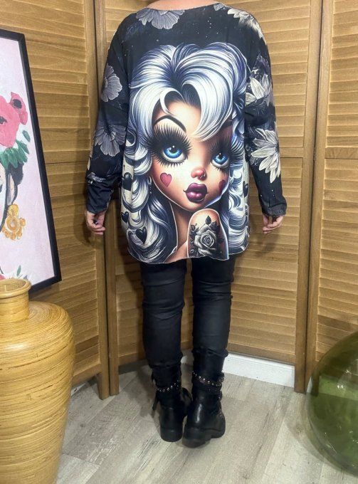 Top manches longues Tattoo Hearts blondie Girl du 40 au 52