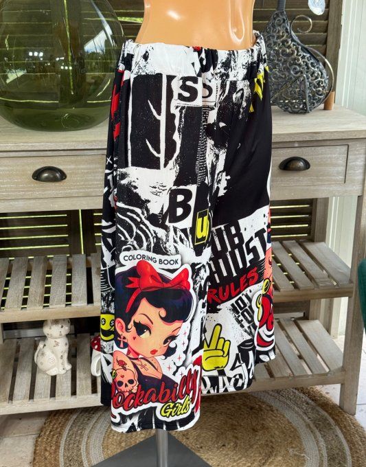 Ensemble bermuda façon Jort + top  Pinup Skulls Rockabilly du 40 au 52 