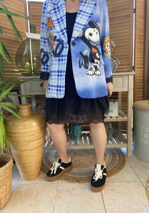 Veste blazer effet Jeans et Carreaux Tartan Snoopy du 38 au 46/48 