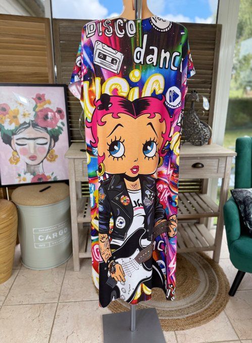 Robe longue multicolore Betty Boop Guitar Rock Girl du 40 au 50