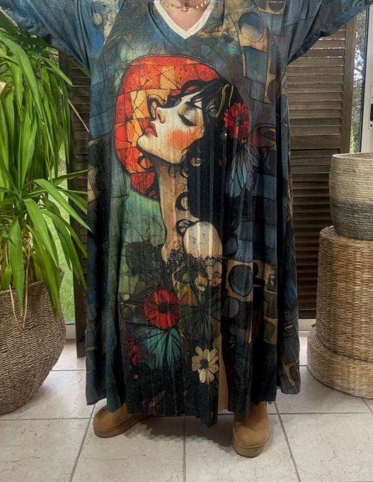Robe longue trapèze plissée La Femme Art Déco Lurex pailleté doré du 42 au 58/60