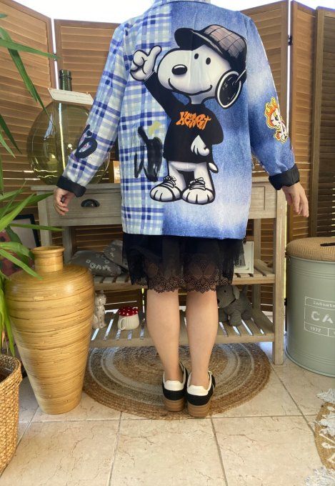 Veste blazer effet Jeans et Carreaux Tartan Snoopy du 38 au 46/48 