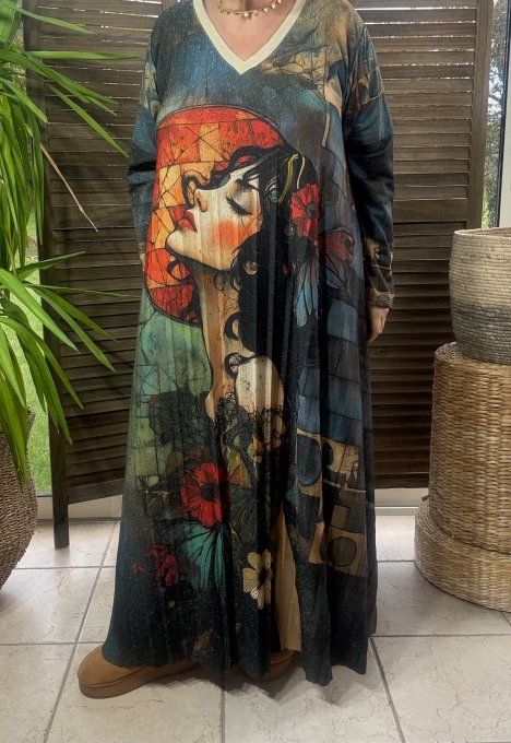 Robe longue trapèze plissée La Femme Art Déco Lurex pailleté doré du 42 au 58/60