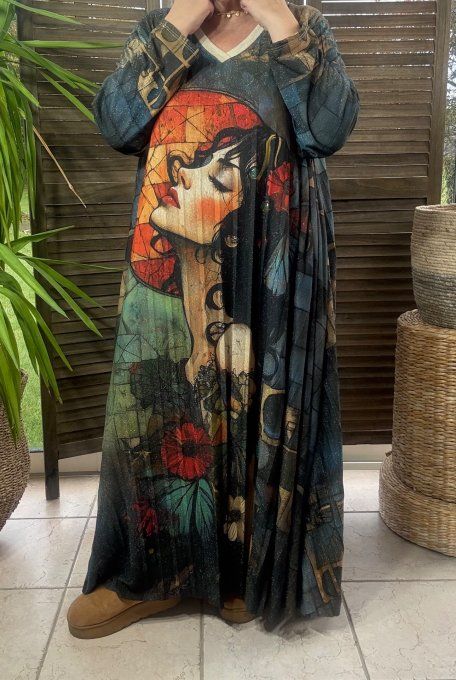 Robe longue trapèze plissée La Femme Art Déco Lurex pailleté doré du 42 au 58/60