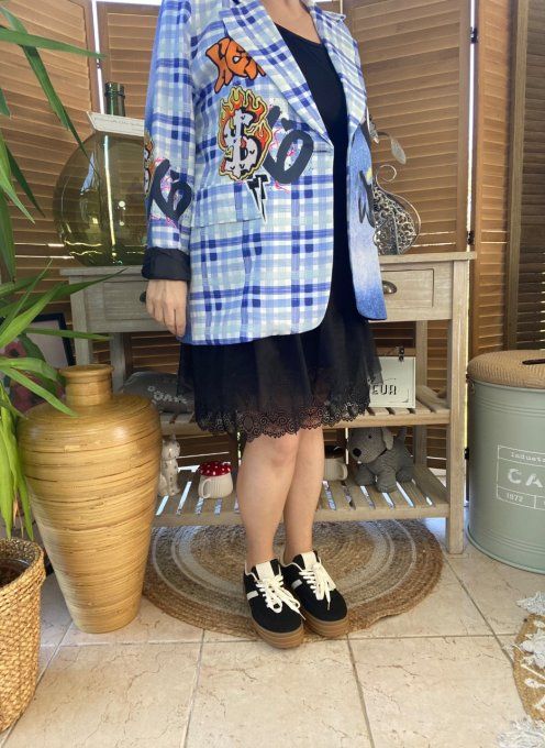 Veste blazer effet Jeans et Carreaux Tartan Snoopy du 38 au 46/48 
