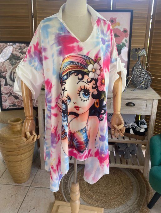 Tunique trapèze oversize multicolore Betty Boop Hippie Girl du 42 au 54/56 