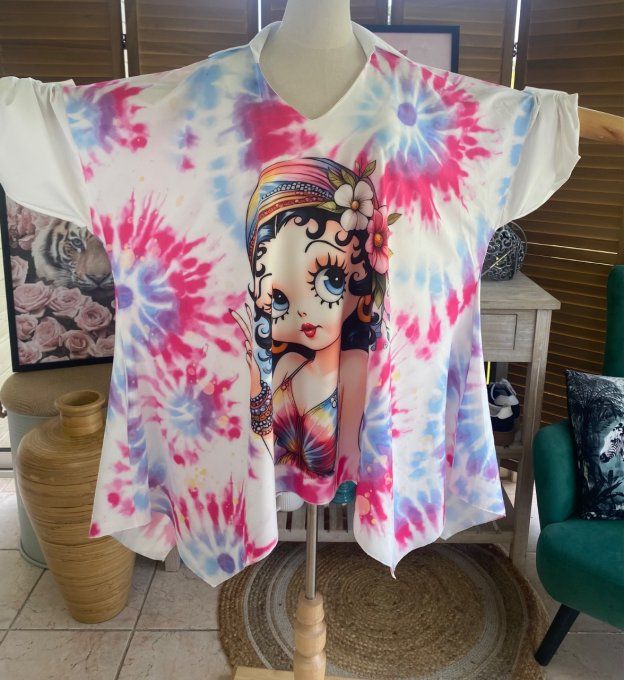 Tunique trapèze oversize multicolore Betty Boop Hippie Girl du 42 au 54/56 