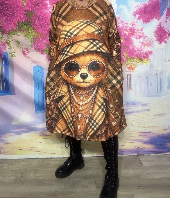Robe trapèze Casual ou Robe de Nuit Tartan Carreaux Camel Ourson Douceur +++ du 40 au 50/52