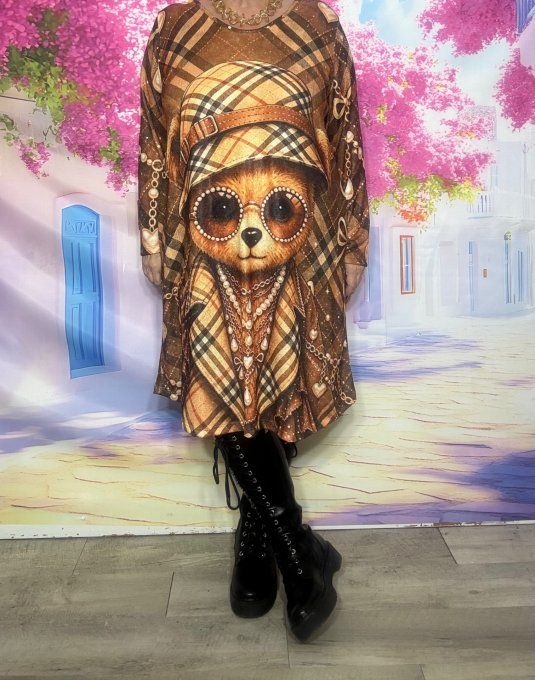 Robe trapèze Casual ou Robe de Nuit Tartan Carreaux Camel Ourson Douceur +++ du 40 au 50/52